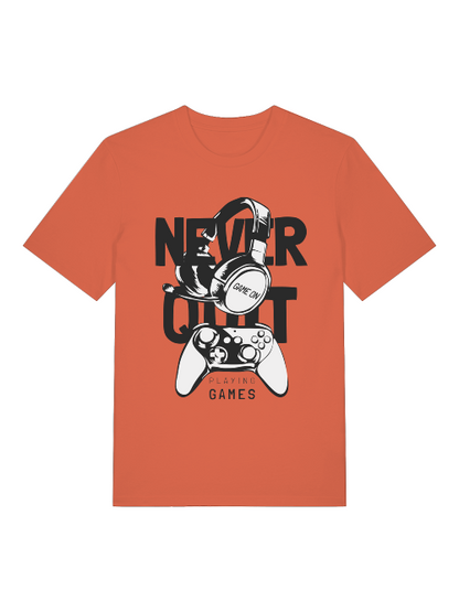 Never Quit Game on Playing Games Front - Unisex Erwachsenen Bio Baumwolle Kurzarm Shirt Creator T-Shirt 2.0 ST/ST SH