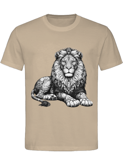 Camiseta de algodón pesado mandala león en gris