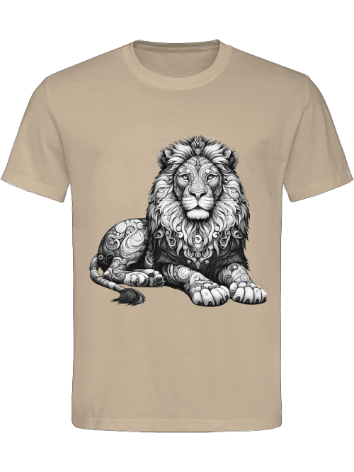 Heavy cotton t-shirt mandala lion in gray