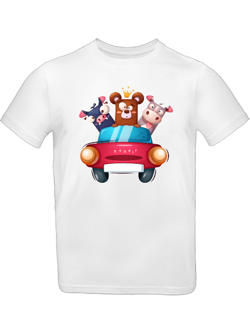 Camiseta para niños con diseño de dibujos animados Trio Cow Baer Piggy in Car