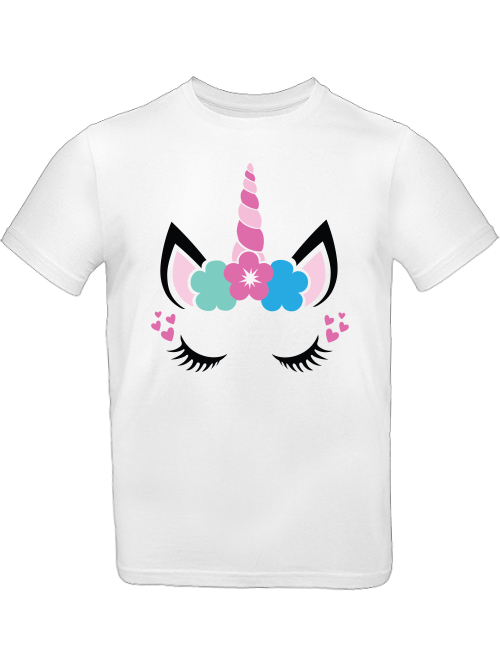 Einhorn Flower and Heart Unicorn Face T-Shirt Kids SK