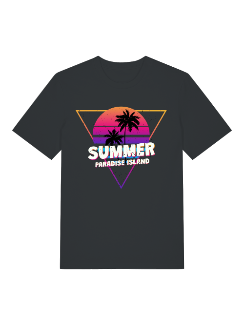 Summer Paradise Island Retro Sunset Front - Unisex Erwachsenen Bio Baumwolle Kurzarm Shirt Creator T-Shirt 2.0 ST/ST SH