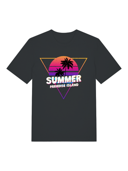 Summer Paradise Island Retro Sunset Front - Unisex Erwachsenen Bio Baumwolle Kurzarm Shirt Creator T-Shirt 2.0 ST/ST SH