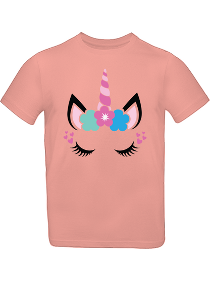 Camiseta infantil SK con estampado de unicornio, flor y corazón.