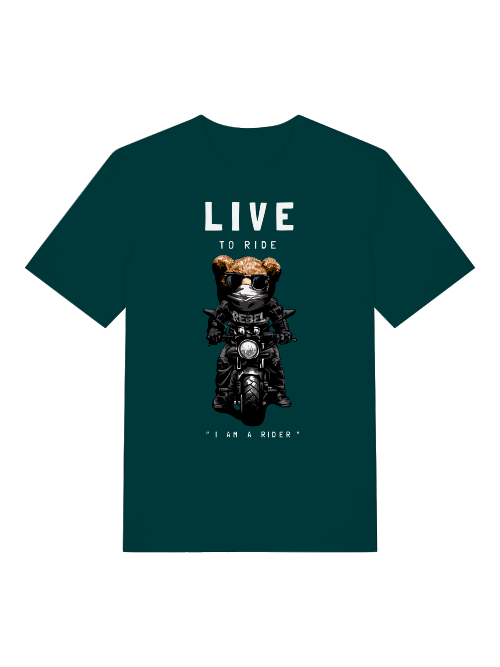 Biker Teddy Live to Ride Front - Unisex Erwachsenen Bio Baumwolle Kurzarm Shirt Creator T-Shirt 2.0 ST/St SH