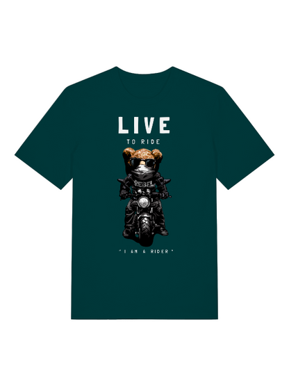 Biker Teddy Live to Ride Front - Unisex Erwachsenen Bio Baumwolle Kurzarm Shirt Creator T-Shirt 2.0 ST/St SH