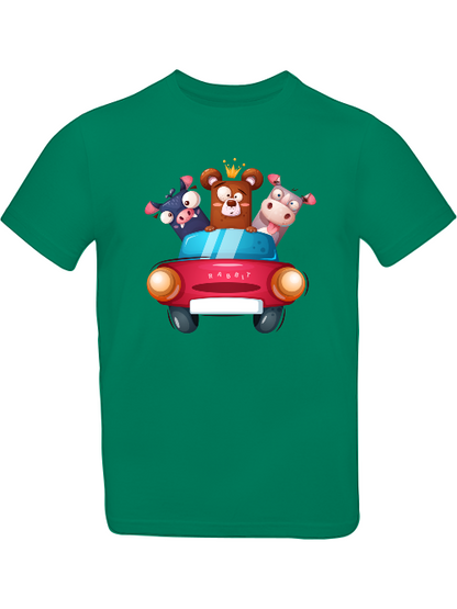 Cartoon Trio Kuh Baer Schweinchen im Auto T-Shirt Kids SK