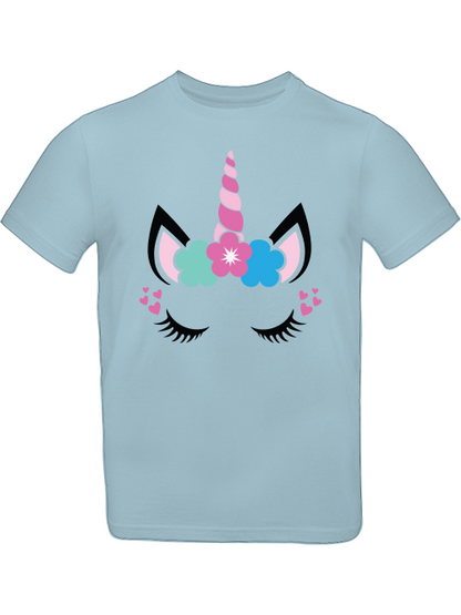 Camiseta infantil SK con estampado de unicornio, flor y corazón.