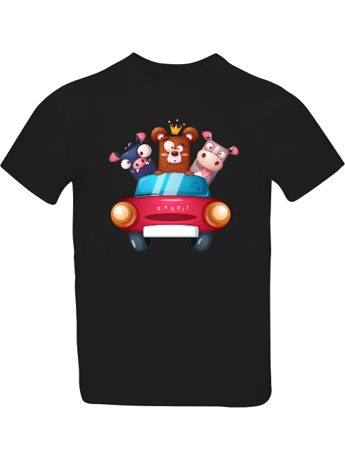 Camiseta para niños con diseño de dibujos animados Trio Cow Baer Piggy in Car