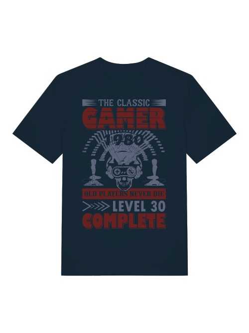 The Classic Gamer 1980 Level 30 Front  - Unisex Erwachsenen Bio Baumwolle Kurzarm Shirt Creator T-Shirt 2.0 ST/ST SH