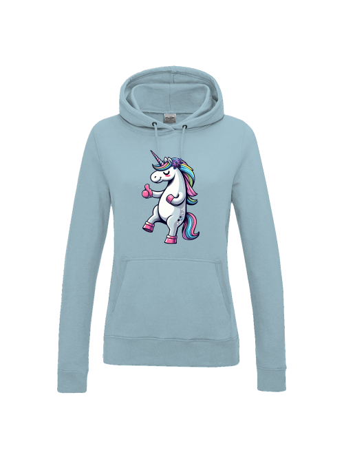 Girlie college hoodie unicorn with thumbs up