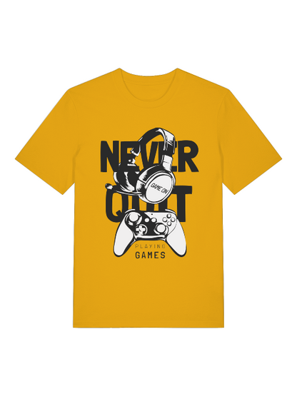 Never Quit Game on Playing Games Front - Unisex Erwachsenen Bio Baumwolle Kurzarm Shirt Creator T-Shirt 2.0 ST/ST SH