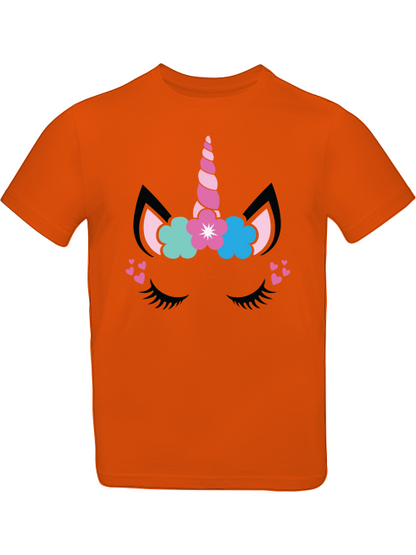 Camiseta infantil SK con estampado de unicornio, flor y corazón.