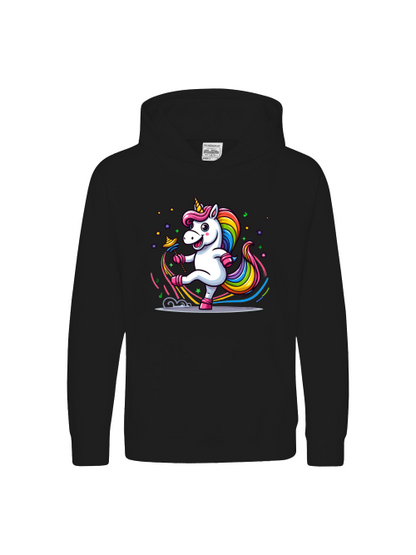 Sudadera con capucha premium para niños El dulce unicornio está bailando