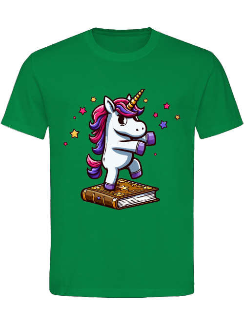 Heavy Cotton T-Shirt Unicorn dancing on book