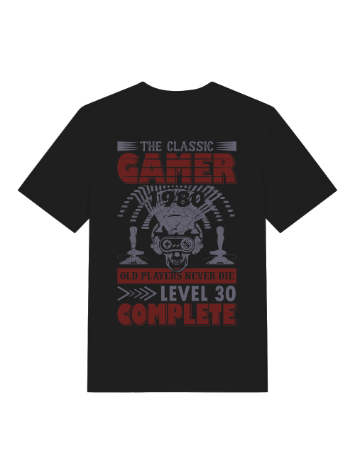 The Classic Gamer 1980 Level 30 Front  - Unisex Erwachsenen Bio Baumwolle Kurzarm Shirt Creator T-Shirt 2.0 ST/ST SH