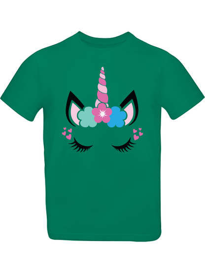 Camiseta infantil SK con estampado de unicornio, flor y corazón.