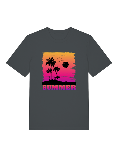Summer Sunset Surfer Front  - Unisex Erwachsenen Bio Baumwolle Kurzarm Shirt Creator T-Shirt 2.0 ST/ST SH