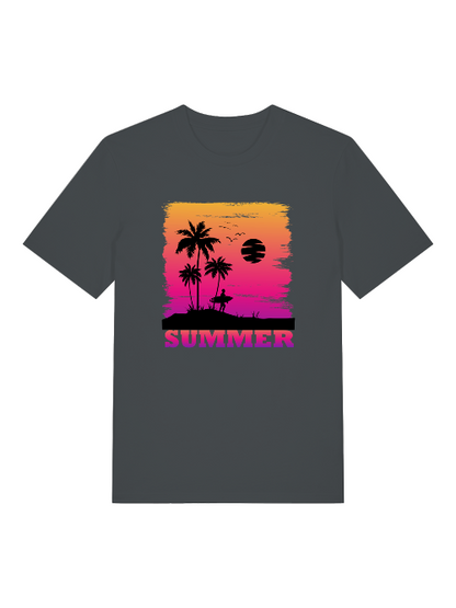 Summer Sunset Surfer Front  - Unisex Erwachsenen Bio Baumwolle Kurzarm Shirt Creator T-Shirt 2.0 ST/ST SH
