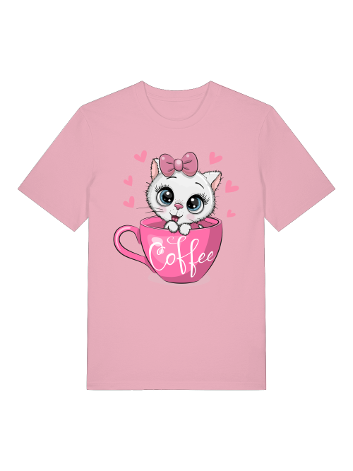 Coffee Cat Front - Unisex Erwachsenen Bio Baumwolle Kurzarm Shirt Creator T-Shirt 2.0 ST/ST SH