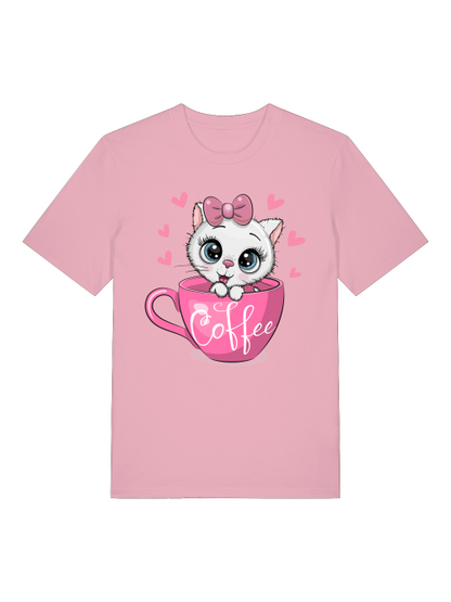 Coffee Cat Front - Unisex Erwachsenen Bio Baumwolle Kurzarm Shirt Creator T-Shirt 2.0 ST/ST SH