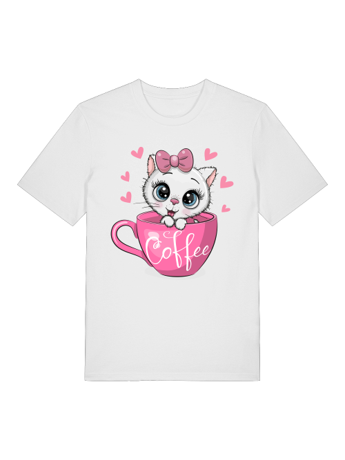 Coffee Cat Front - Unisex Erwachsenen Bio Baumwolle Kurzarm Shirt Creator T-Shirt 2.0 ST/ST SH