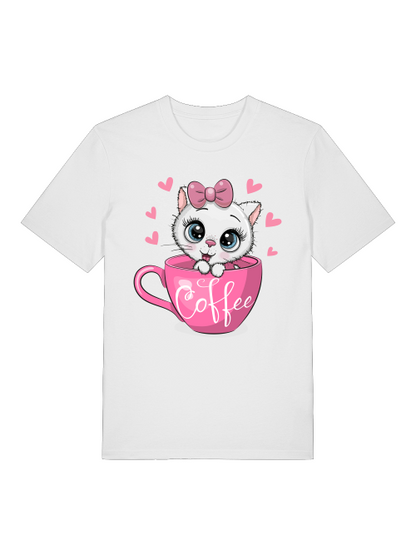 Coffee Cat Front - Unisex Erwachsenen Bio Baumwolle Kurzarm Shirt Creator T-Shirt 2.0 ST/ST SH