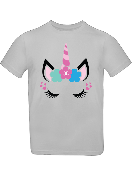 Einhorn Flower and Heart Unicorn Face T-Shirt Kids SK