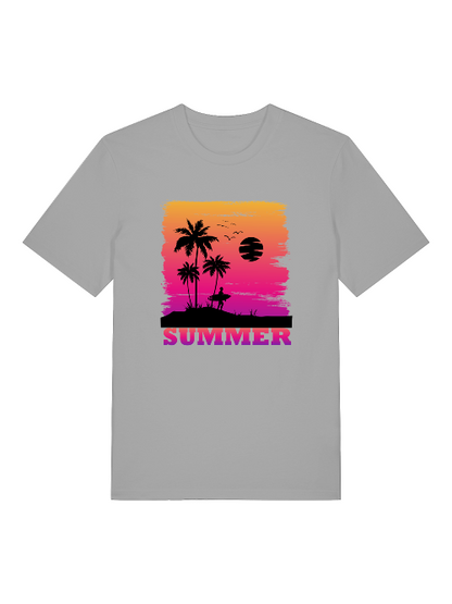 Summer Sunset Surfer Front  - Unisex Erwachsenen Bio Baumwolle Kurzarm Shirt Creator T-Shirt 2.0 ST/ST SH