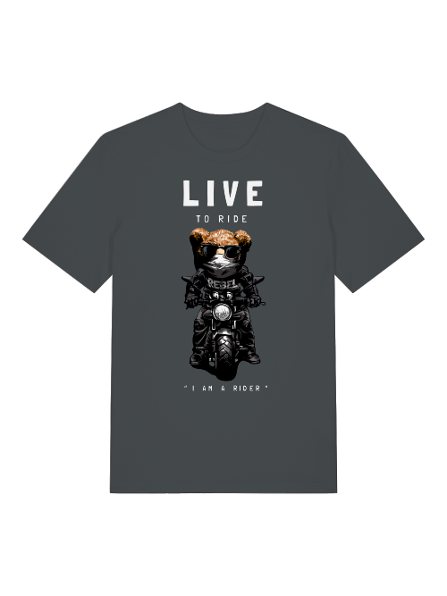 Biker Teddy Live to Ride Front - Unisex Erwachsenen Bio Baumwolle Kurzarm Shirt Creator T-Shirt 2.0 ST/St SH
