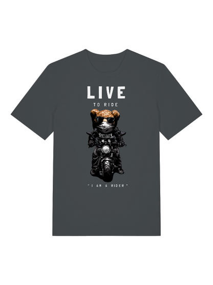 Biker Teddy Live to Ride Front - Unisex Erwachsenen Bio Baumwolle Kurzarm Shirt Creator T-Shirt 2.0 ST/St SH