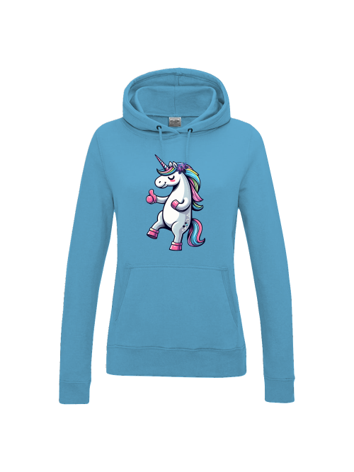 Girlie college hoodie unicorn with thumbs up