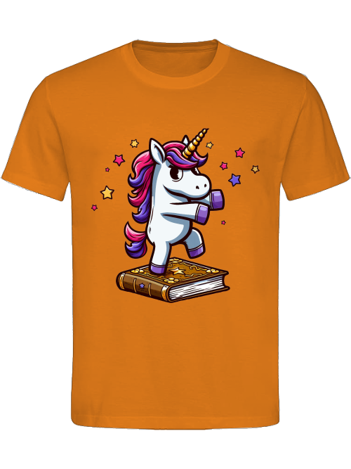 Heavy Cotton T-Shirt Unicorn dancing on book