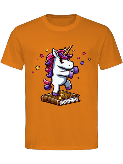 Camiseta de algodón pesado Unicornio bailando sobre un libro