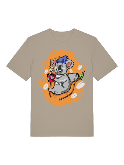 Koala Coffee Time Front - Unisex Erwachsenen Bio Baumwolle Kurzarm Shirt Creator T-Shirt 2.0 ST/ST SH