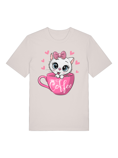 Coffee Cat Front - Unisex Erwachsenen Bio Baumwolle Kurzarm Shirt Creator T-Shirt 2.0 ST/ST SH