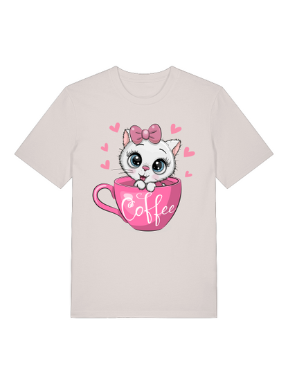 Coffee Cat Front - Unisex Erwachsenen Bio Baumwolle Kurzarm Shirt Creator T-Shirt 2.0 ST/ST SH