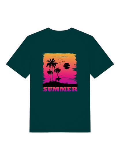 Summer Sunset Surfer Front  - Unisex Erwachsenen Bio Baumwolle Kurzarm Shirt Creator T-Shirt 2.0 ST/ST SH