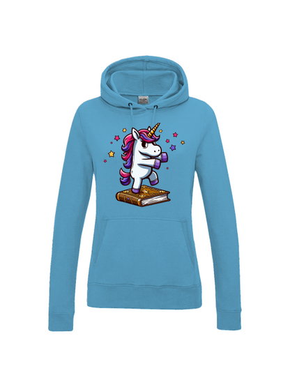 Girlie College Sudadera con capucha Unicornio baila en libro