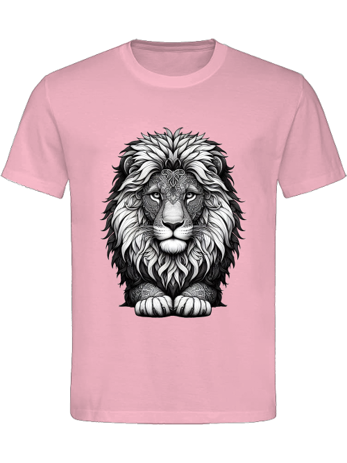 Heavy cotton t-shirt mandala lion head in gray