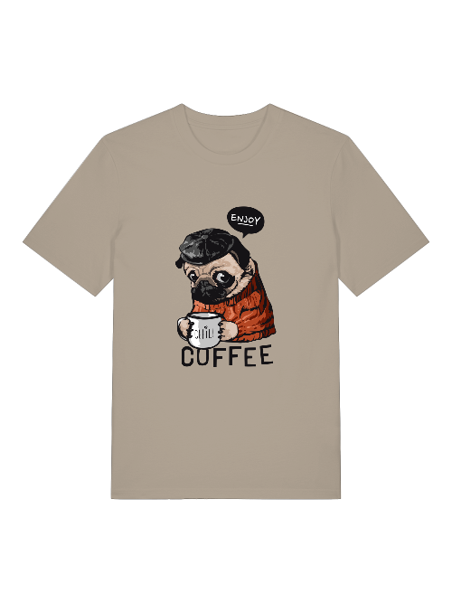 Dog enjoy coffee Chill Front - Unisex Erwachsenen Bio Baumwolle Kurzarm Shirt Creator T-Shirt 2.0 ST/ST SH