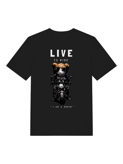Biker Teddy Live to Ride Front - Unisex Erwachsenen Bio Baumwolle Kurzarm Shirt Creator T-Shirt 2.0 ST/St SH