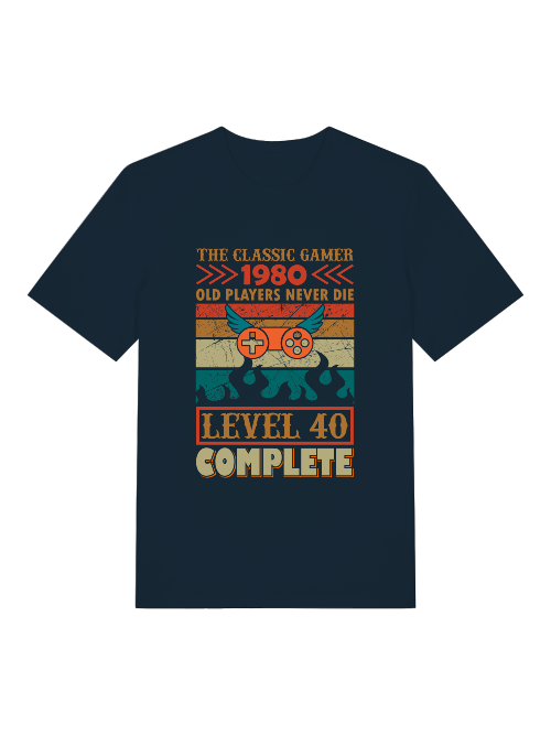 The Classic Gamer 1980 Level 40 Front - Unisex Erwachsenen Bio Baumwolle Kurzarm Shirt Creator T-Shirt 2.0 ST/ST SH