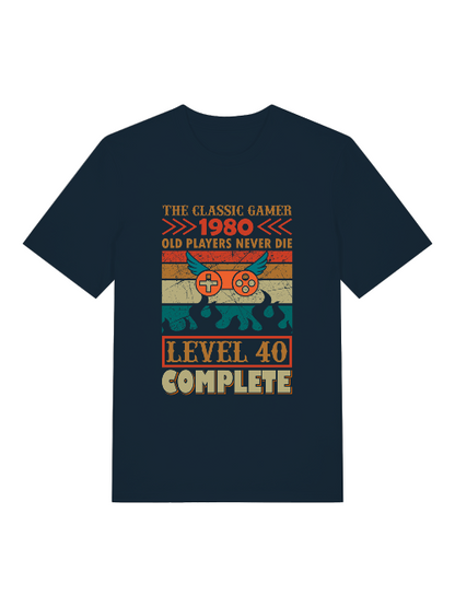 The Classic Gamer 1980 Level 40 Front - Unisex Erwachsenen Bio Baumwolle Kurzarm Shirt Creator T-Shirt 2.0 ST/ST SH