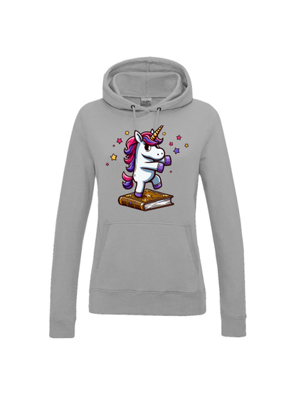 Girlie College Sudadera con capucha Unicornio baila en libro