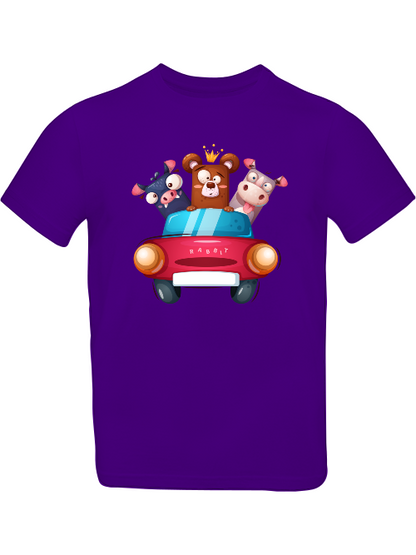 Cartoon Trio Kuh Baer Schweinchen im Auto T-Shirt Kids SK