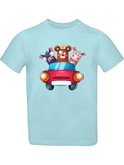 Cartoon Trio Kuh Baer Schweinchen im Auto T-Shirt Kids SK