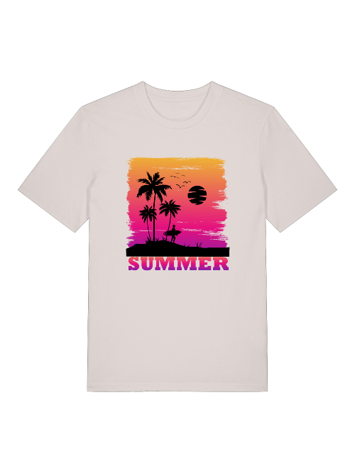 Summer Sunset Surfer Front  - Unisex Erwachsenen Bio Baumwolle Kurzarm Shirt Creator T-Shirt 2.0 ST/ST SH