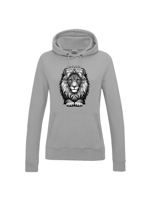 Girlie College Hoodie Mandala Löwenkopf in grau