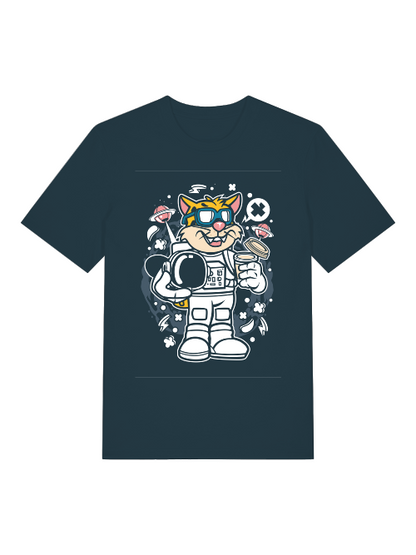 Cartoon Leopard Astronaut Front - Unisex Erwachsenen Bio Baumwolle Kurzarm Shirt Creator T-Shirt 2.0 ST/ST SK